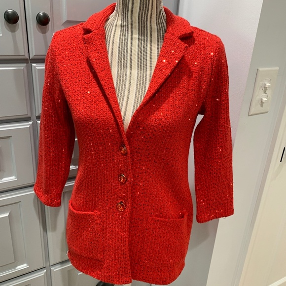 ECI Jackets & Blazers - ECI New York Woman's Red Sequined Button Front Blazer, Size S, NWT